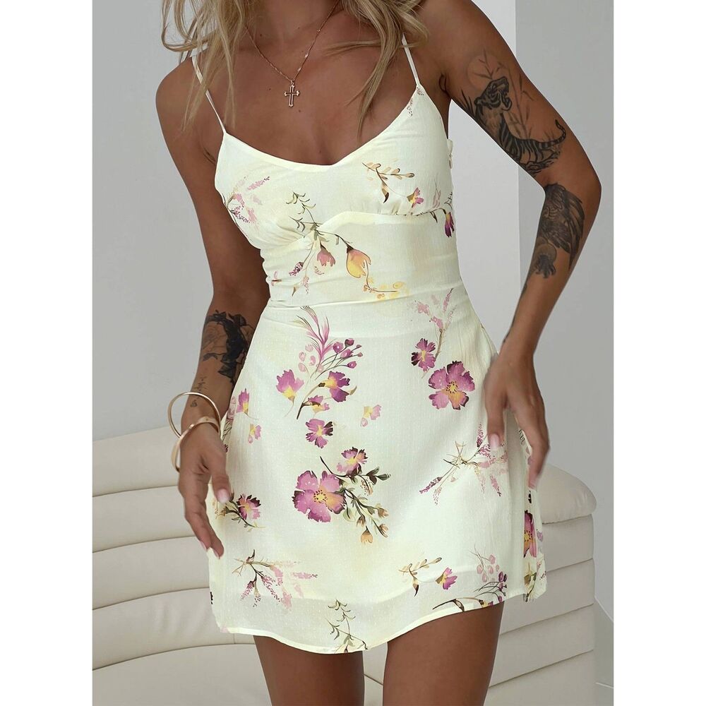 NWT Princess Polly Jaye Mini Dress Pale Yellow Floral Sundress